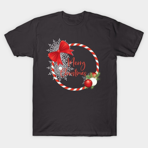 Candy Cane Christmas Wreath T-Shirt by SWON Design